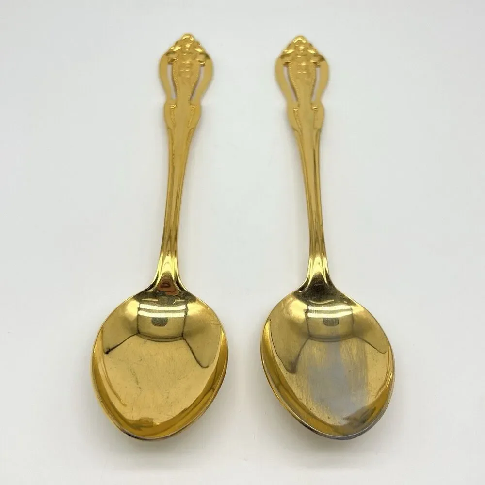 VTG Lifetime MONA LISA Serving Spoon Gold Electroplated Stainless Flatware Japan